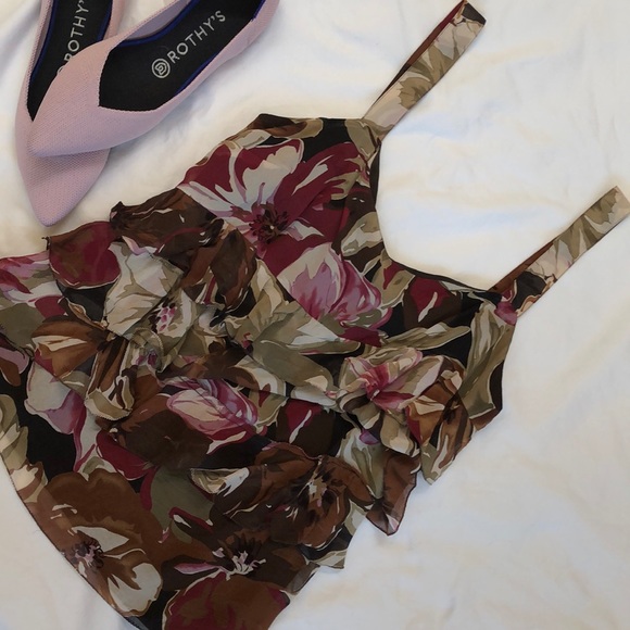 Express Tops - Floral silk ruffle tank blouse